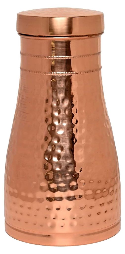Nachttierkaraffe aus reinem Kupfer für Ayurveda-Gesundheit – 1 Liter (gehämmert)