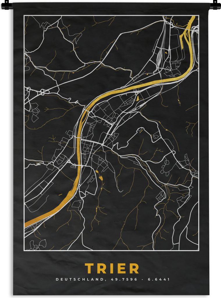 MuchoWow Wandteppich Wandbehang Karte - Trier - Gold - Stadtplan - Deutschland 120x180 cm Tapisserie Dekoration Wandtuch - Schlafzimmer - Dekorat...