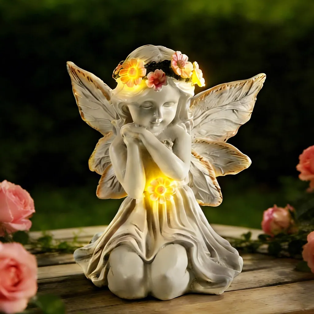 Décoration Ange de Jardin Solaire Résistant au Gel et à la Pluie Éclairage LED