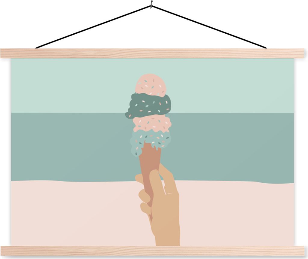 MuchoWow Textilposter Sommer - Eiscreme - Hand 60x40 cm mit holzfarbenen Rahmen - Bilder