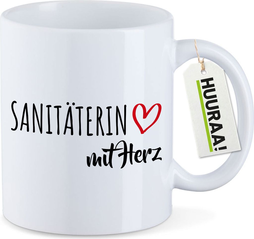 Huuraa Kaffeetasse Sanitäterin mit Herz 330ml Weiß Keramik Kaffeebecher Geschenkidee