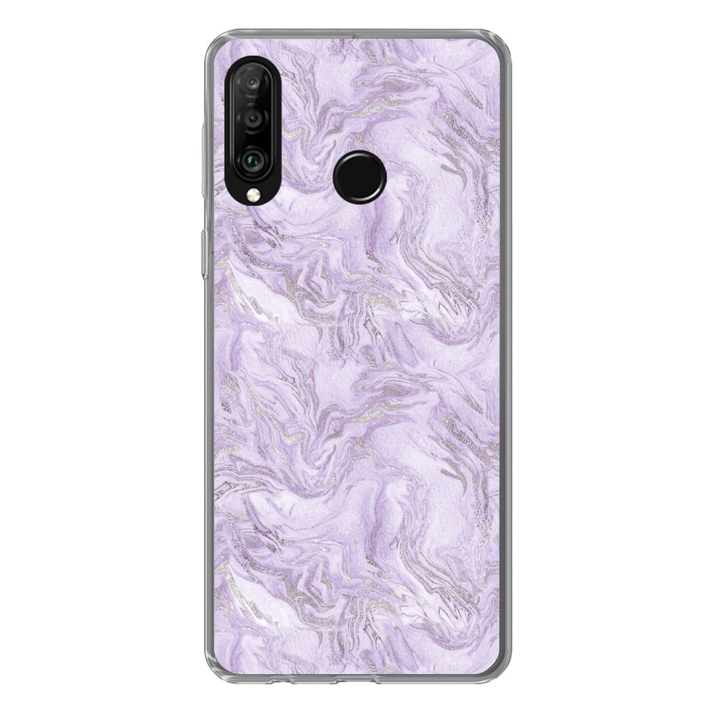 MuchoWow Handyhülle Schutzhülle Hülle für Huawei P30 Lite Marmor - Silber - Muster Silikon Softcase Handy Hülle - Handyhülle