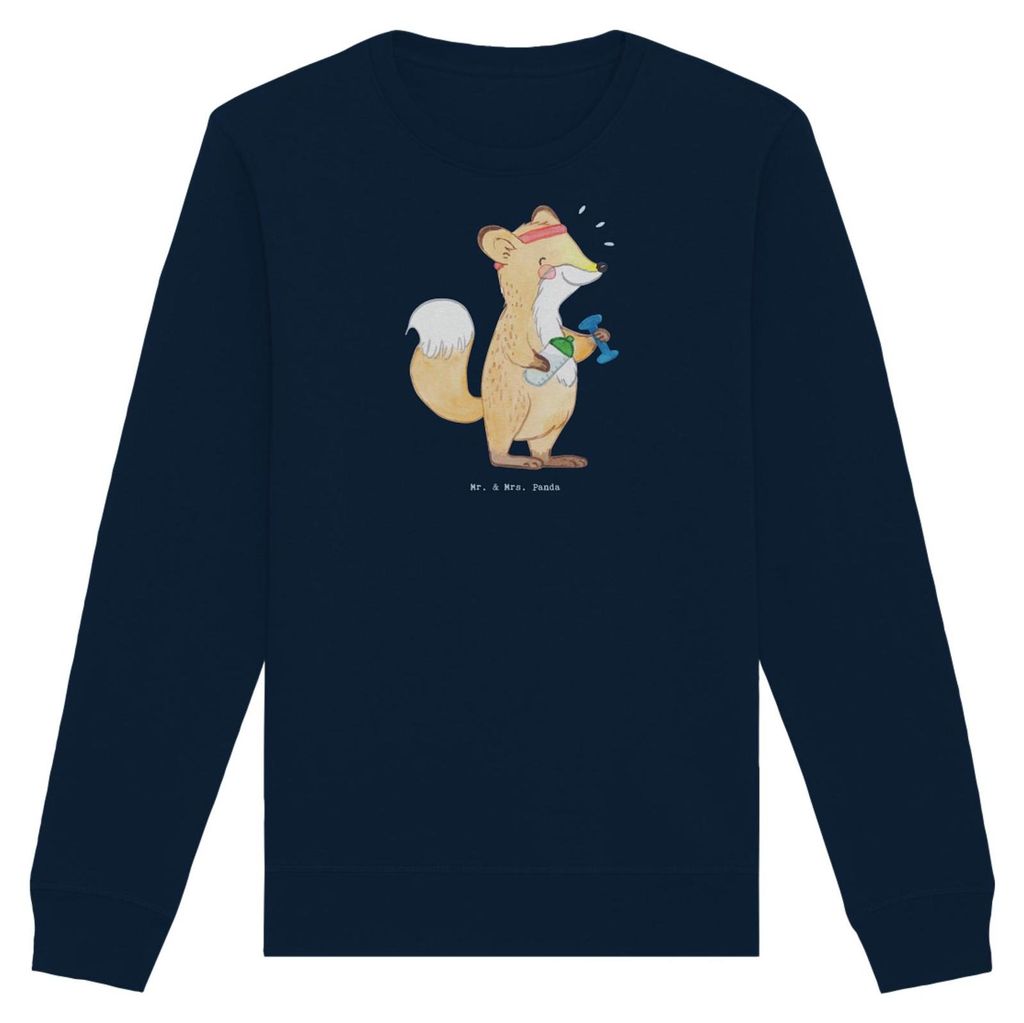 Mr. & Mrs. Panda Organic Pullover Fuchs Fitness Größe S - French Navy - Geschenk, Pulli, Sweater, Bio Baumwoll, Sport Treiben, Sportclub, Fitness...