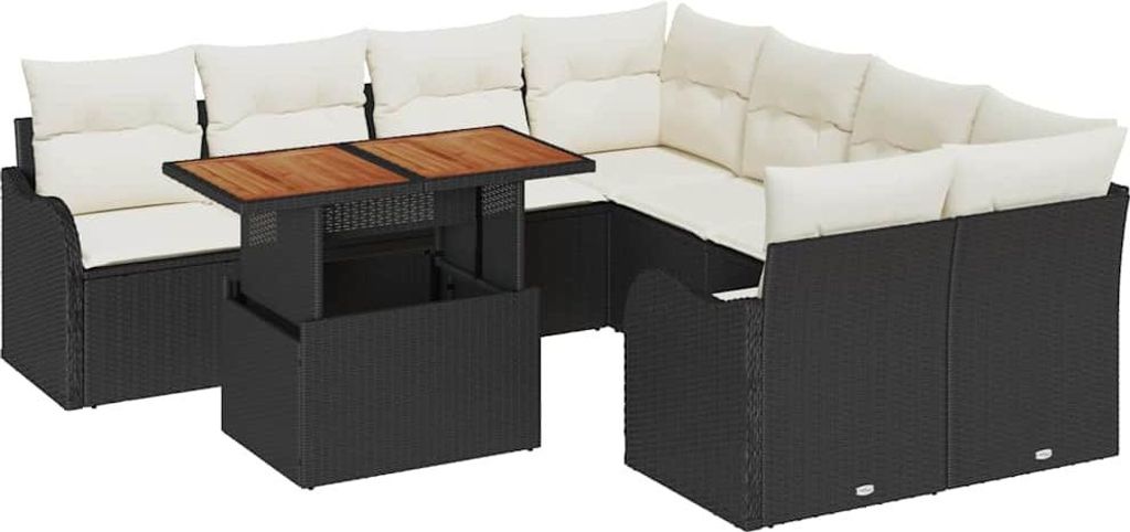 vidaXL Garten-Sofa-Set mit Kissen 7 pcs Schwarz und Creme
