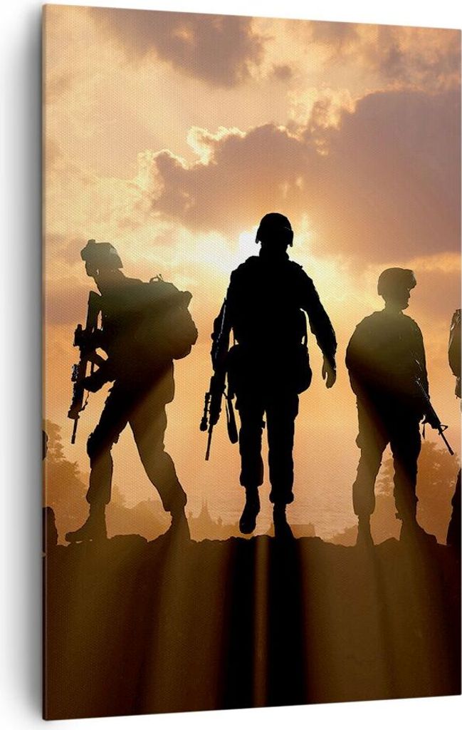 Bild auf Leinwand - Leinwandbild - Einteilig - Armee Waffen Sonne Militär - 80x120cm - Wand Bild - Wanddeko - Wandbilder - Leinwanddruck - Wanddek...