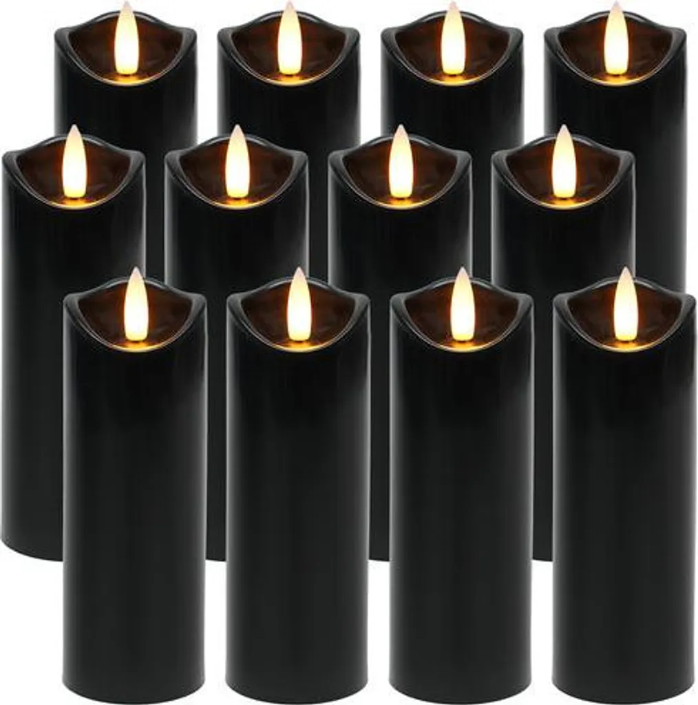 Bougies LED noires sans fumée ni cire lot de 12 flamme vacillante 15cm
