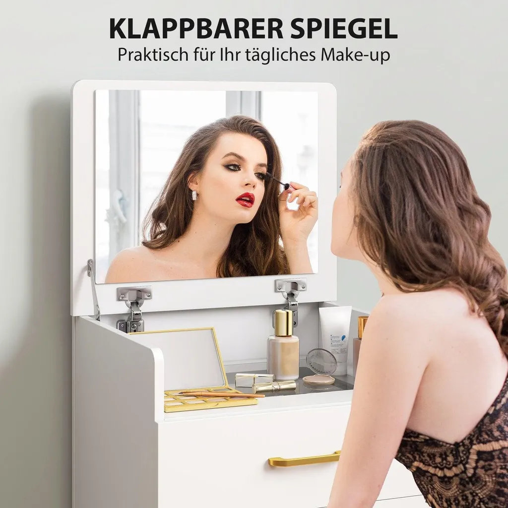 Aménager un Coin Beauté avec Coiffeuse, Miroir et Tabouret Blanc Chic - 4