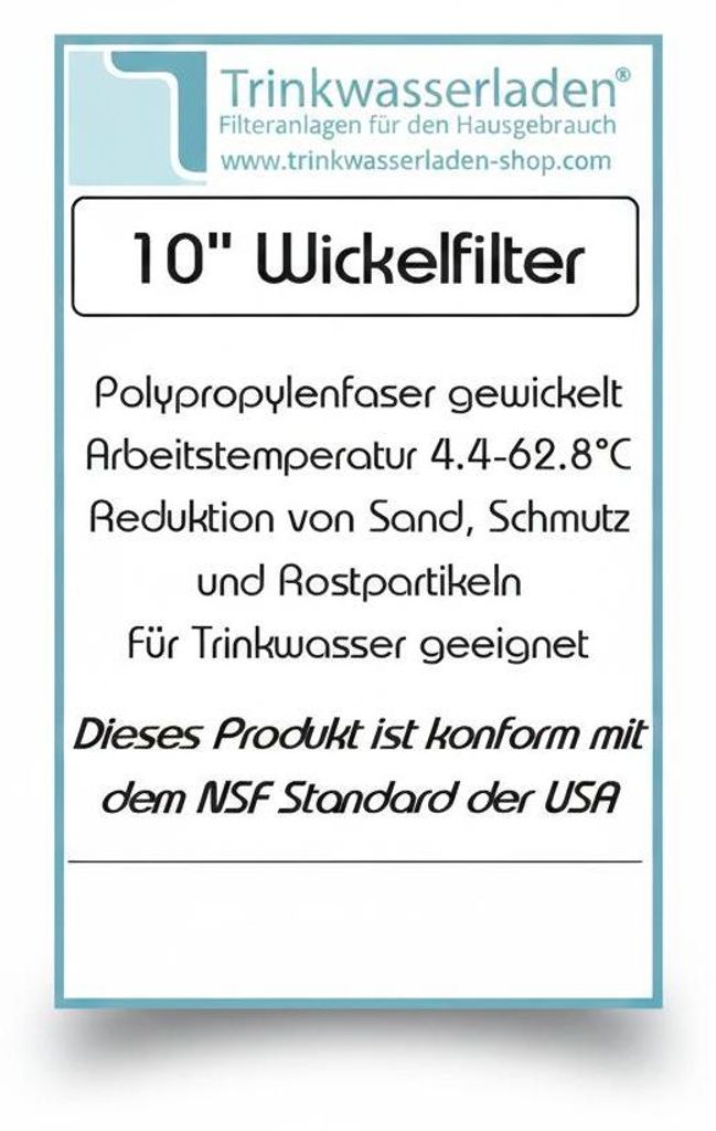 Sediment Vorfilter 10' gewickelt Grobfilter, Filter Feinheit:50 μm