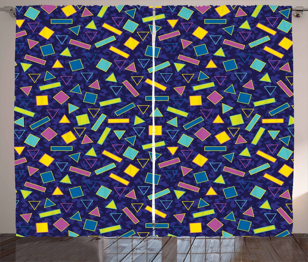 ABAKUHAUS irre Rustikaler Gardine, Retro 80er Memphis Mode, Schlafzimmer Kräuselband Vorhang mit Schlaufen und Haken, 280 x 245 cm, Mehrfarbig