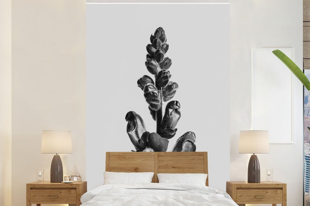 MuchoWow Fototapete für Wohnzimmer oder Schlafzimmer Wandtapete Vinyl Motivtapete Pflanze - Schwarz - Weiß - Abstrakt - 200x300 cm - Wanddekora...