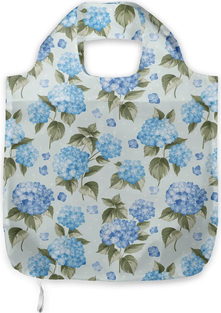 ABAKUHAUS Borsa portaoggetti in tessuto con motivo floreale, motivo floreale ortensia, pratica borsa per la spesa quotidiana, azzurro pallido verde reseda