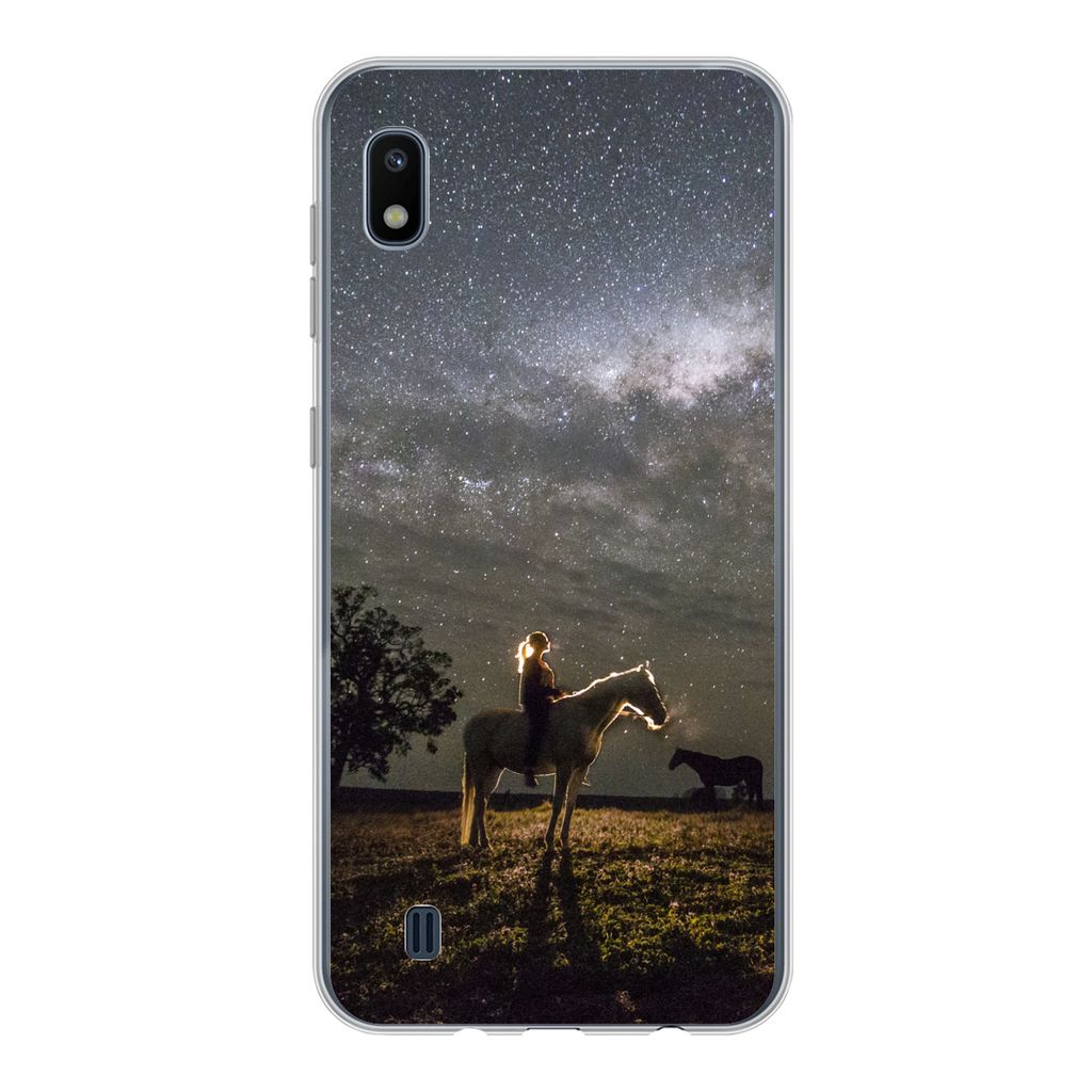 MuchoWow Handyhülle Schutzhülle Hülle für Samsung Galaxy A10 Pferd - Frau - Sternenhimmel Silikon Softcase Handy Hülle - Schutzhülle