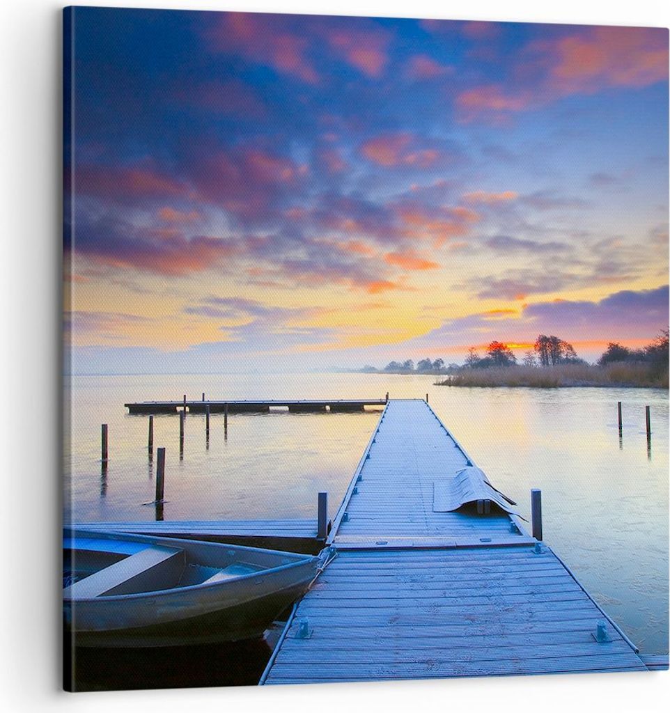 Bild auf Leinwand - Leinwandbild - Niederlande Natur Meer Sonnenuntergang - 60x60cm - Wand Bild - Wanddeko - Leinwanddruck - Bilder - Kunstdruck - ...