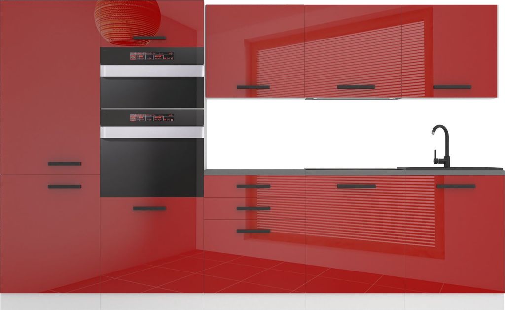 Belini Küchenzeile Küchenblock Grace - Küchenmöbel 300 cm Einbauküche Vollausstattung ohne Elektrogeräten mit Hängeschränke und Unterschrä...