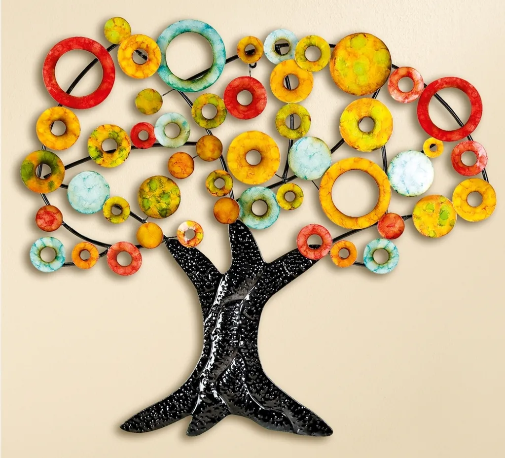 Comment Décorer un Grand Mur Blanc ? Arbre Mural Métal Gilde Multicolore