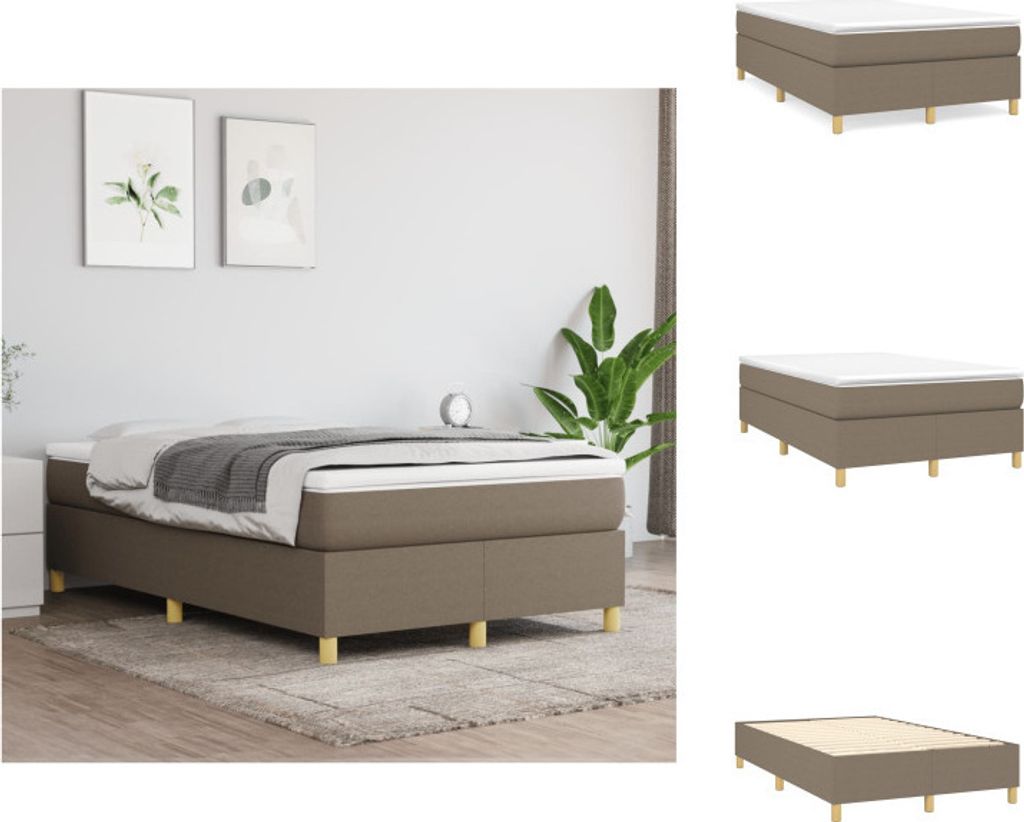 vidaXL Boxspringbett mit Matratze Taupe 120x200 cm Stoff - Betten & Bettgestelle