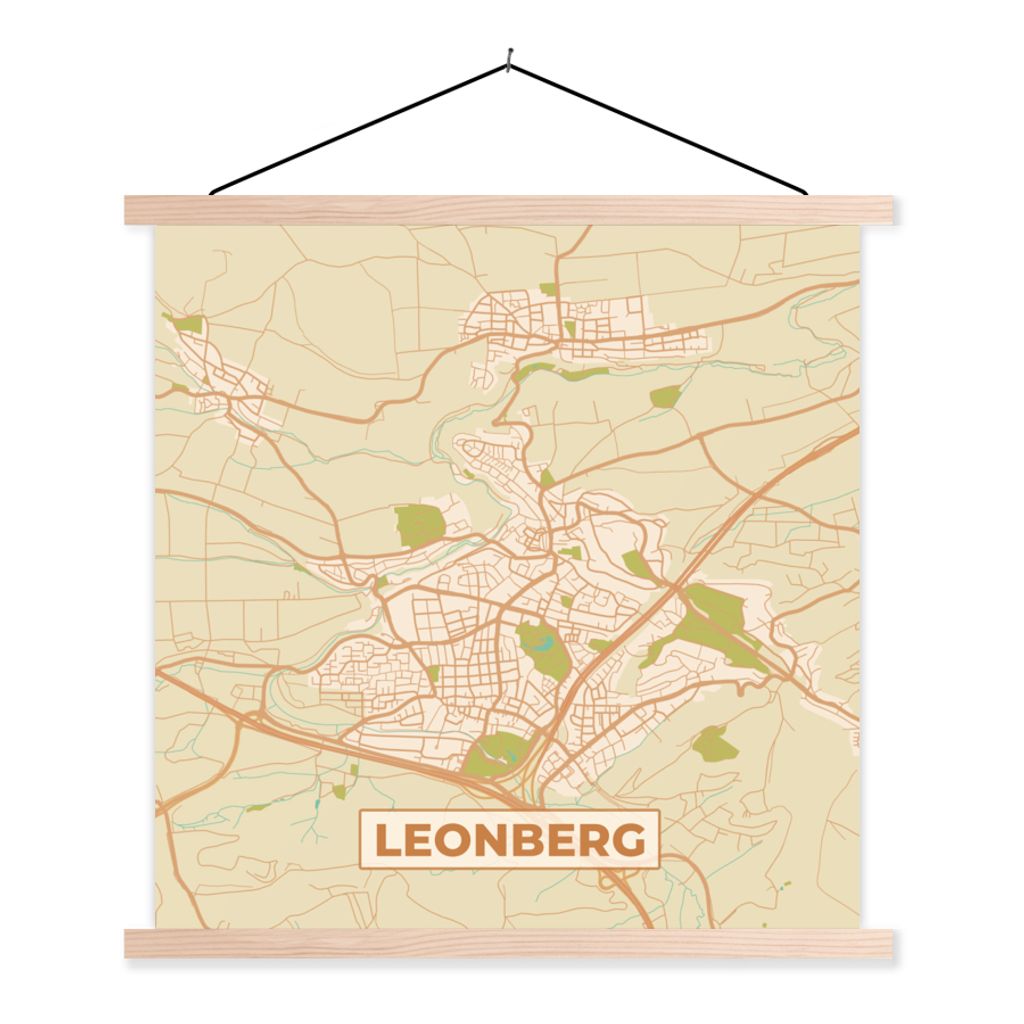 MuchoWow Textilposter Stadtplan - Leonberg - Vintage - Stadtplan 60x60 cm mit holzfarbenen Rahmen - Wanddekoration