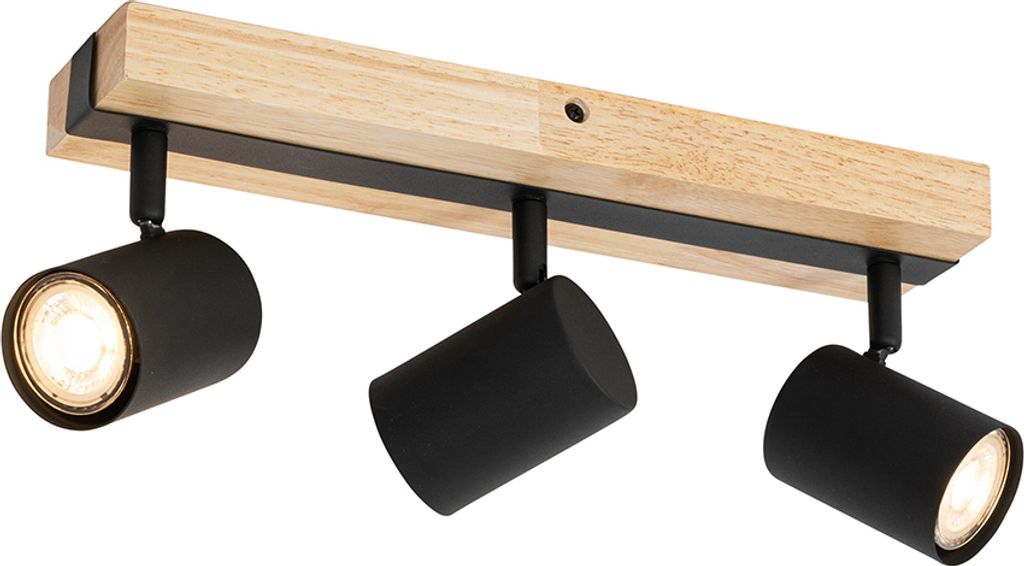 QAZQA - Modern Smarter Deckenstrahler schwarz mit Holz 3-flammig Spotbalken-flammig dreh- und schwenkbar inkl. Wifi GU10 50mm - Jeana I Wohnzimmer ...