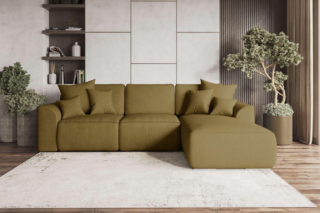 99rooms Gusto Ecksofa Strukturstoff NEVE Khaki Rechts mit Schlaffunktion