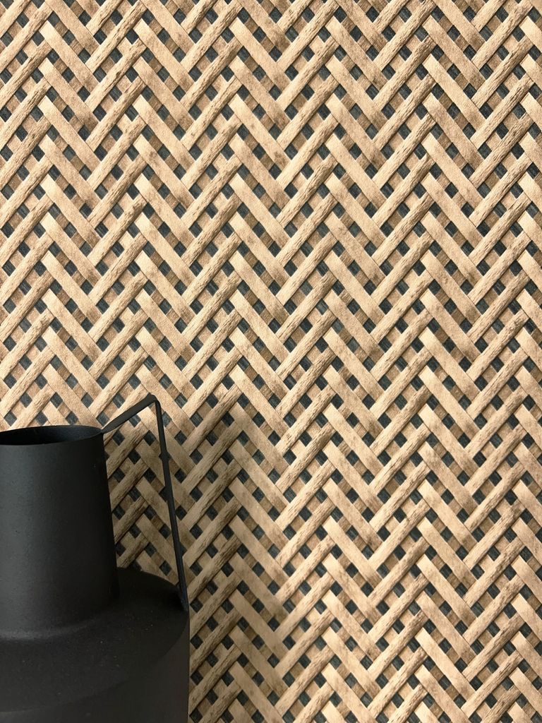 NEWROOM Tapete Hisako Schwarz Vliestapete - Landhaus Rattan Produktbild 