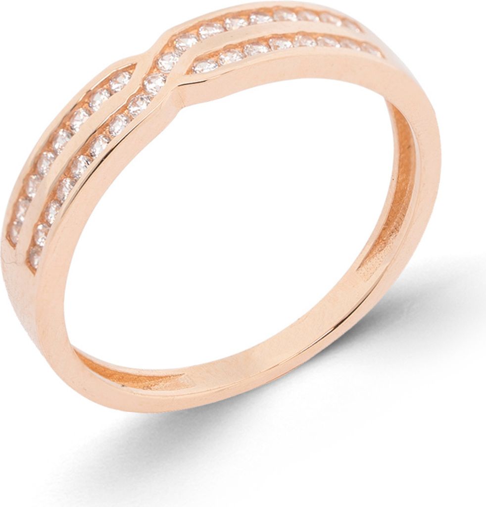 Golders Damenring aus 585 Rotgold mit Zirkonia 2-reihig, 585 Goldring für Damen mit Stein