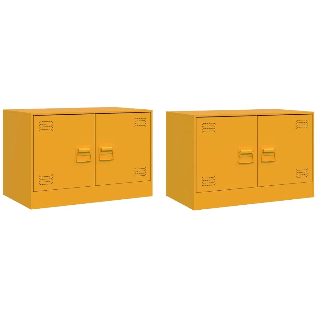 Petit meuble TV métal jaune moutarde lot de 2 pour ranger vos câbles