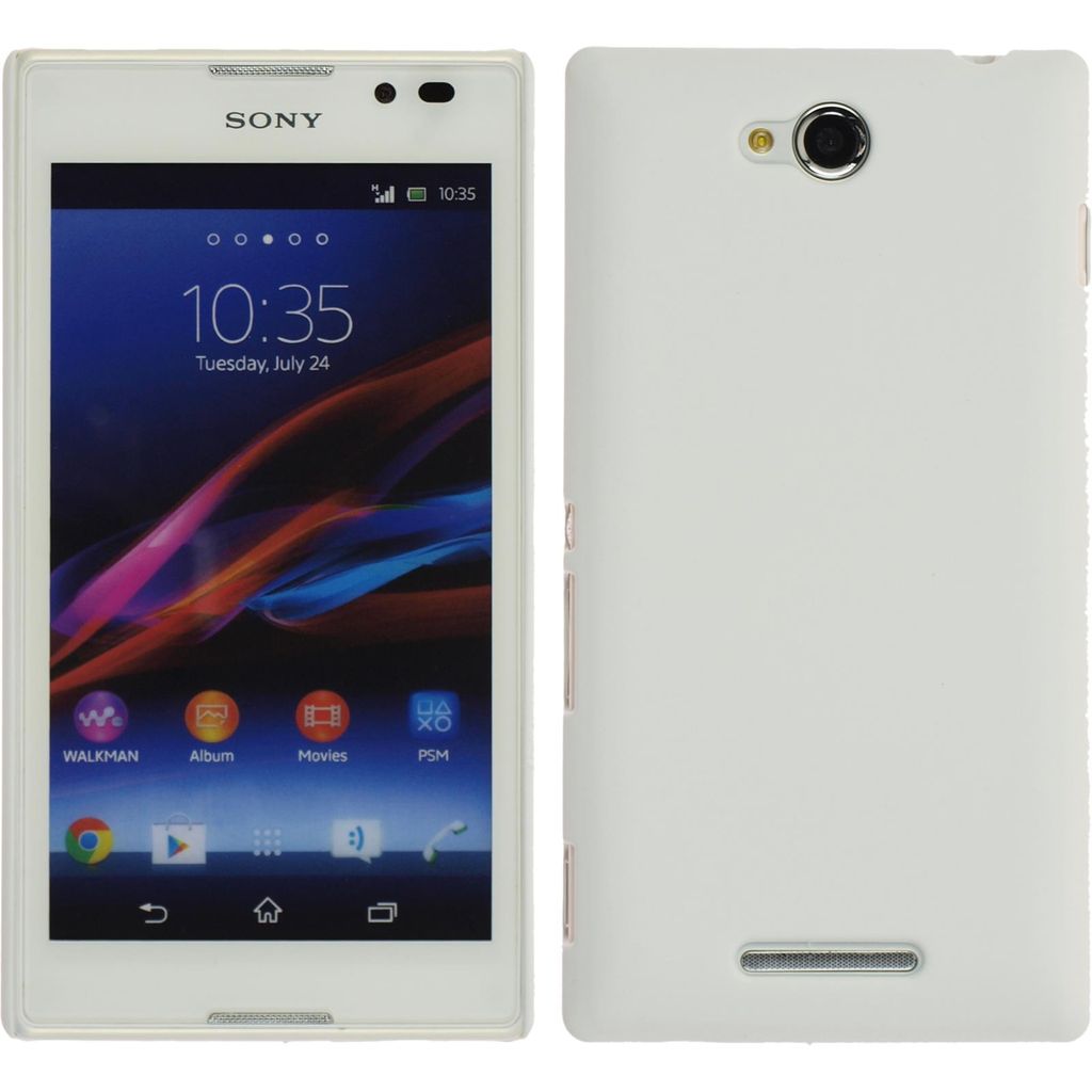 PhoneNatic Case kompatibel mit Sony Xperia C - Hülle weiß gummiert Hard-case + 2 Schutzfolien