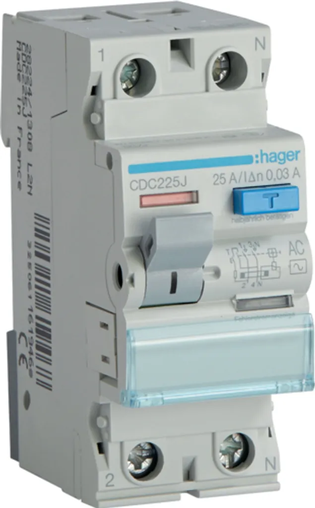 Disjoncteur 1P+N 25A 30mA 6kA Haute Performance Modèle CDC225J AC