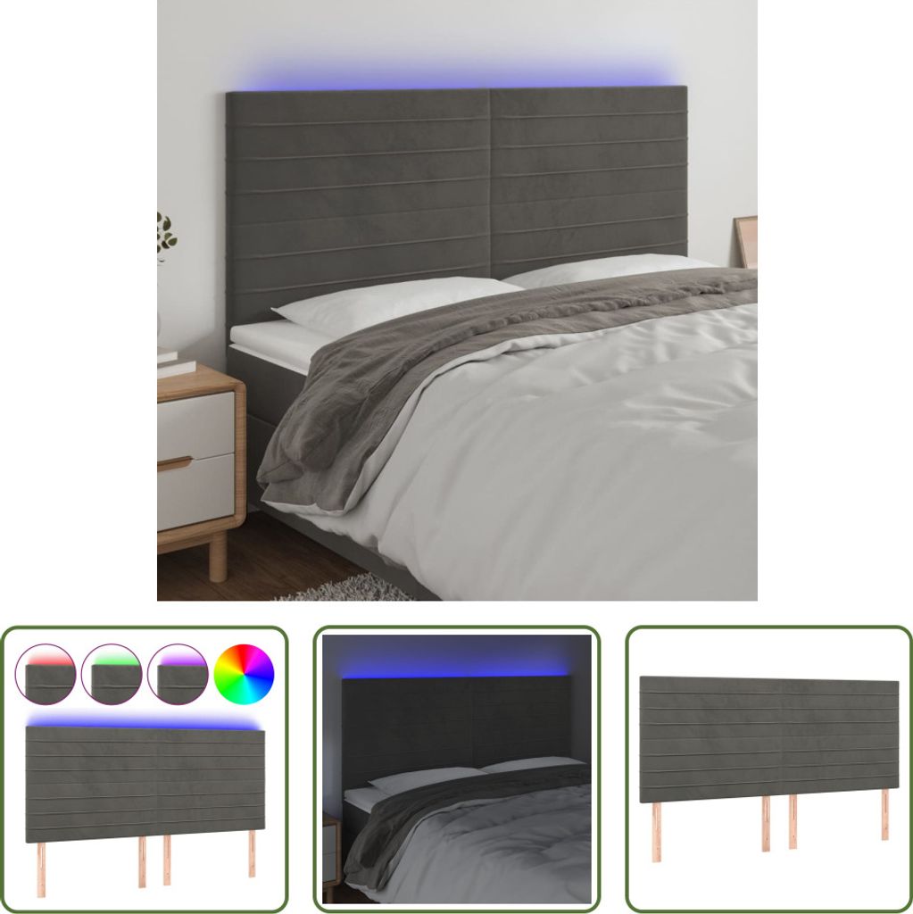 The Living Store LED Kopfteil Dunkelgrau 160x5x118/128 cm Samt