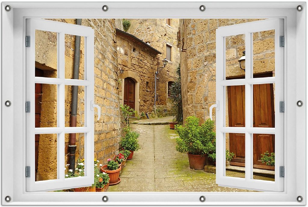 Wallario Outdoor-Poster für Garten oder Balkon 100 x 150 cm: Weg durch die Altstadt - Toskana in Italien