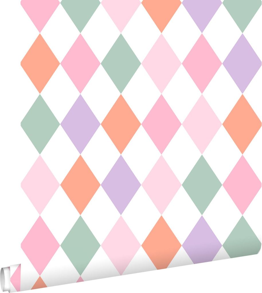 ESTAhome Tapete Karomuster Violett, Orange und Rosa 50 x 900 cm