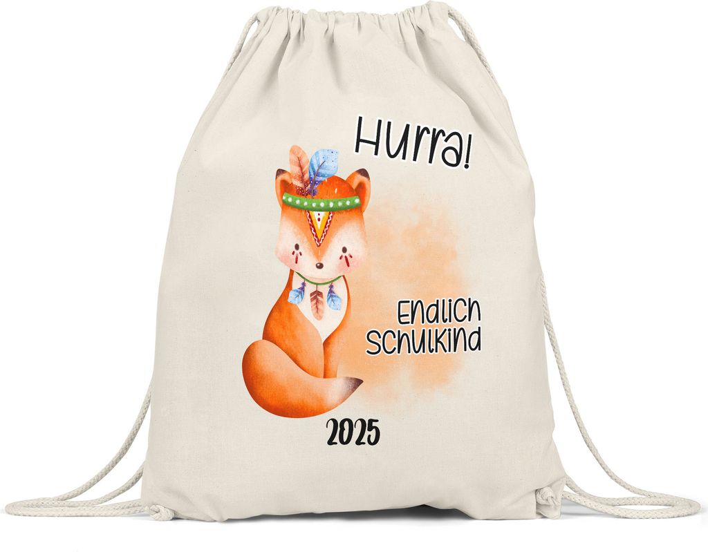 Endlich Schulkind 2025 Fuchs Turnbeutel Schuleinführung Geschenk zur Einschulung Schulanfang