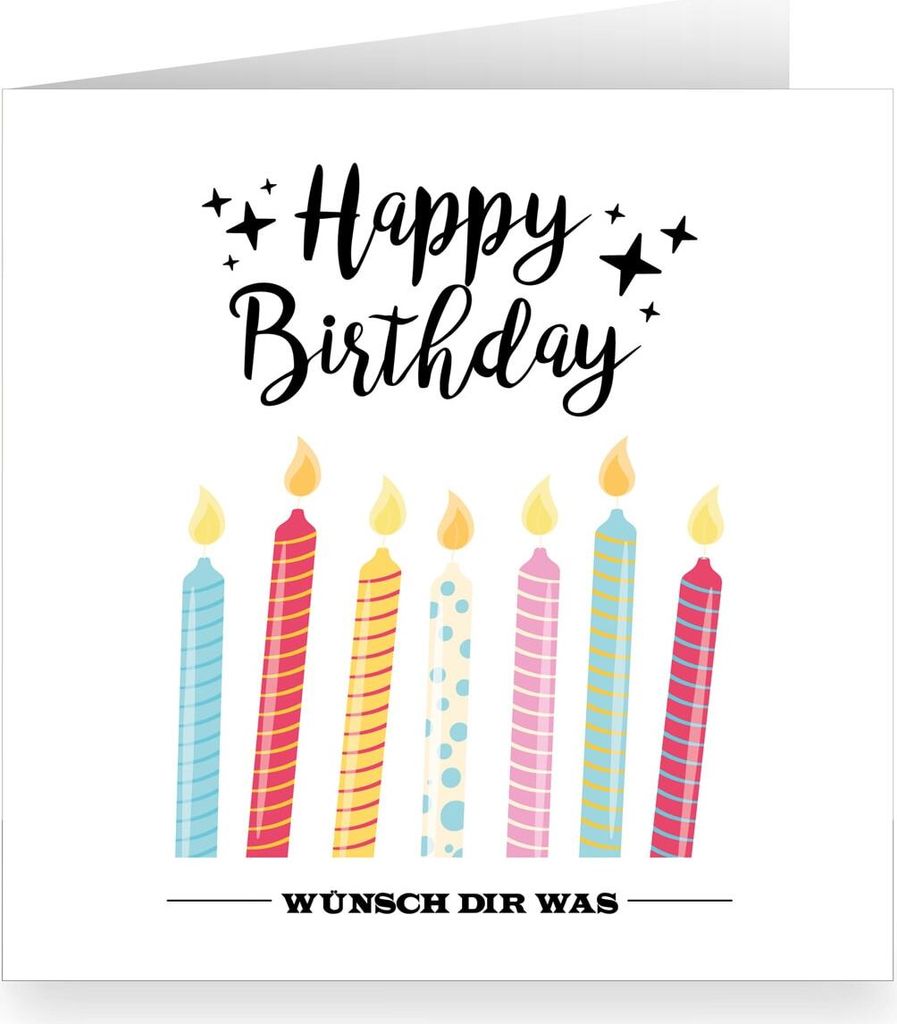 bunte Handlettering Geburtstags Glückwunschkarte innen weiß: Happy Birthday Wünsch Dir was