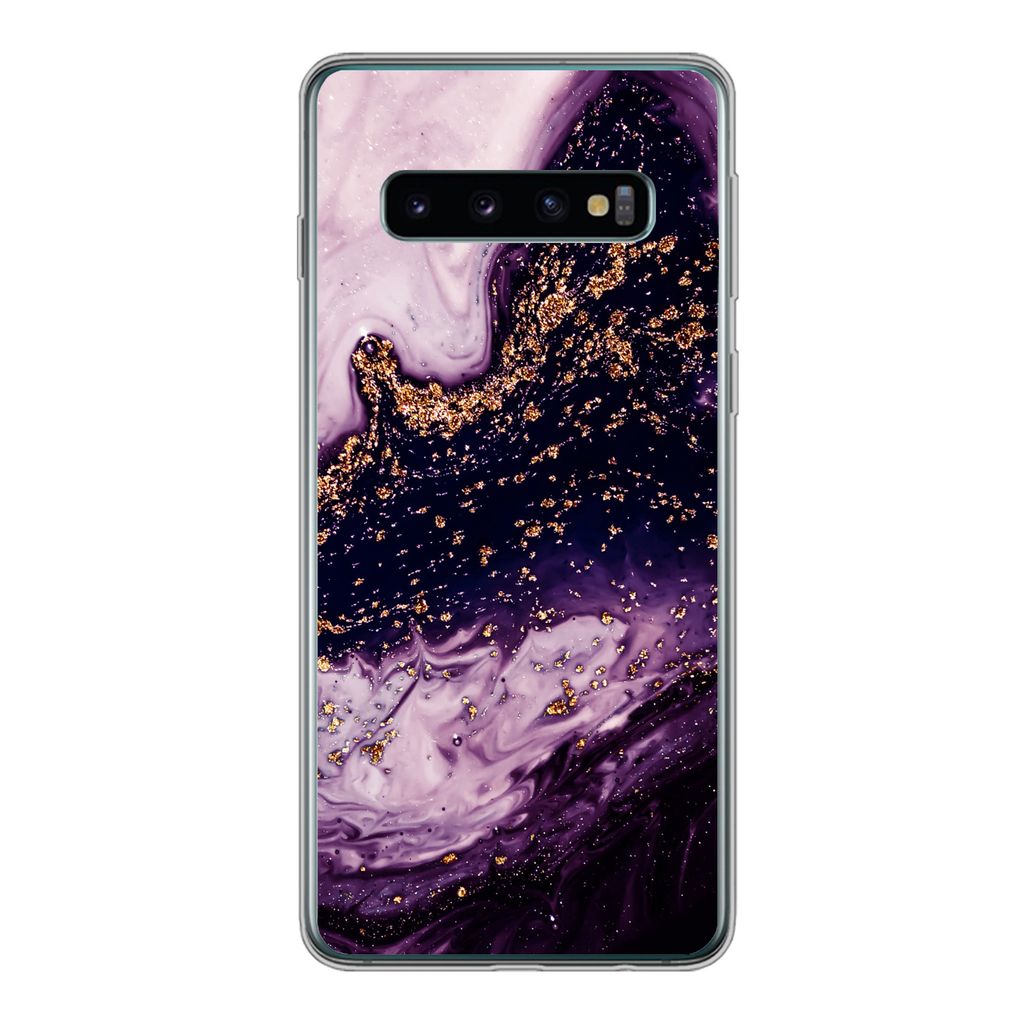 MuchoWow Handyhülle Schutzhülle Hülle für Samsung Galaxy S10 Marmor - Gold - Naturstein Silikon Softcase Handy Hülle - Handytasche