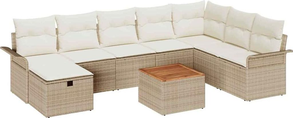 Gartensofa-set mit Kissen mit Speicher 9 pcs Beige Poly Rattan