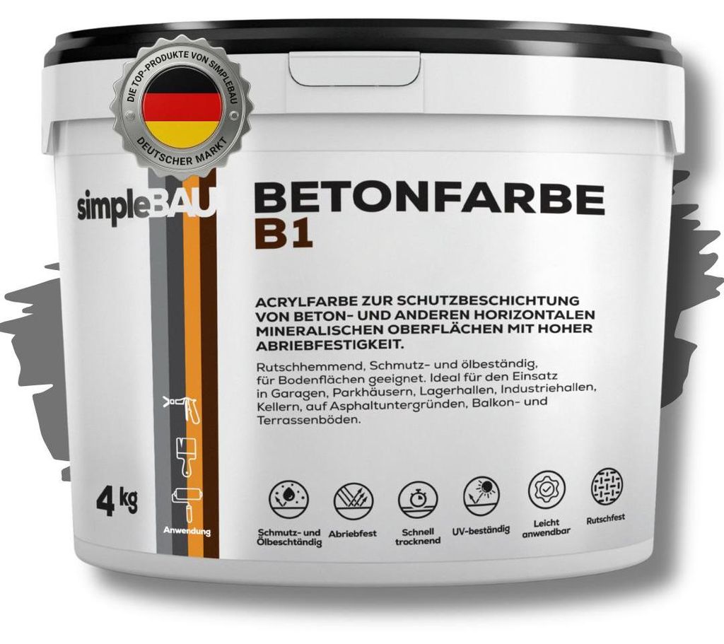 simpleBAU Betonfarbe B1 Anthrazit 4 Kg, Garagenbodenbeschichtung, Betonfarbe Außen Frostsicher