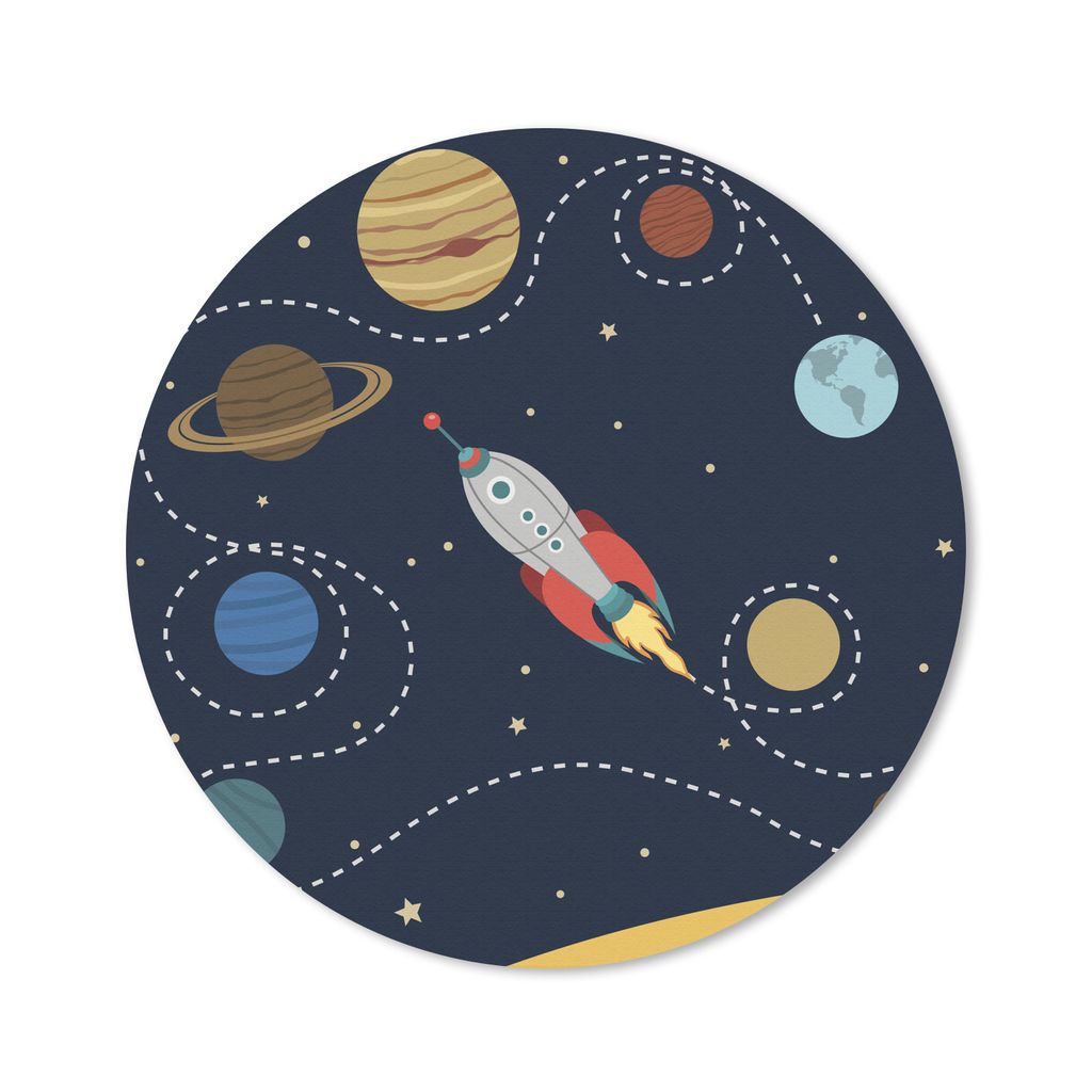 MuchoWow Mauspad Mousepad Eine Illustration einer Rakete, die durch das Sonnensystem fliegt 40x40 cm - Mousepads - Maus Mat - Pad - Mausunterlage...