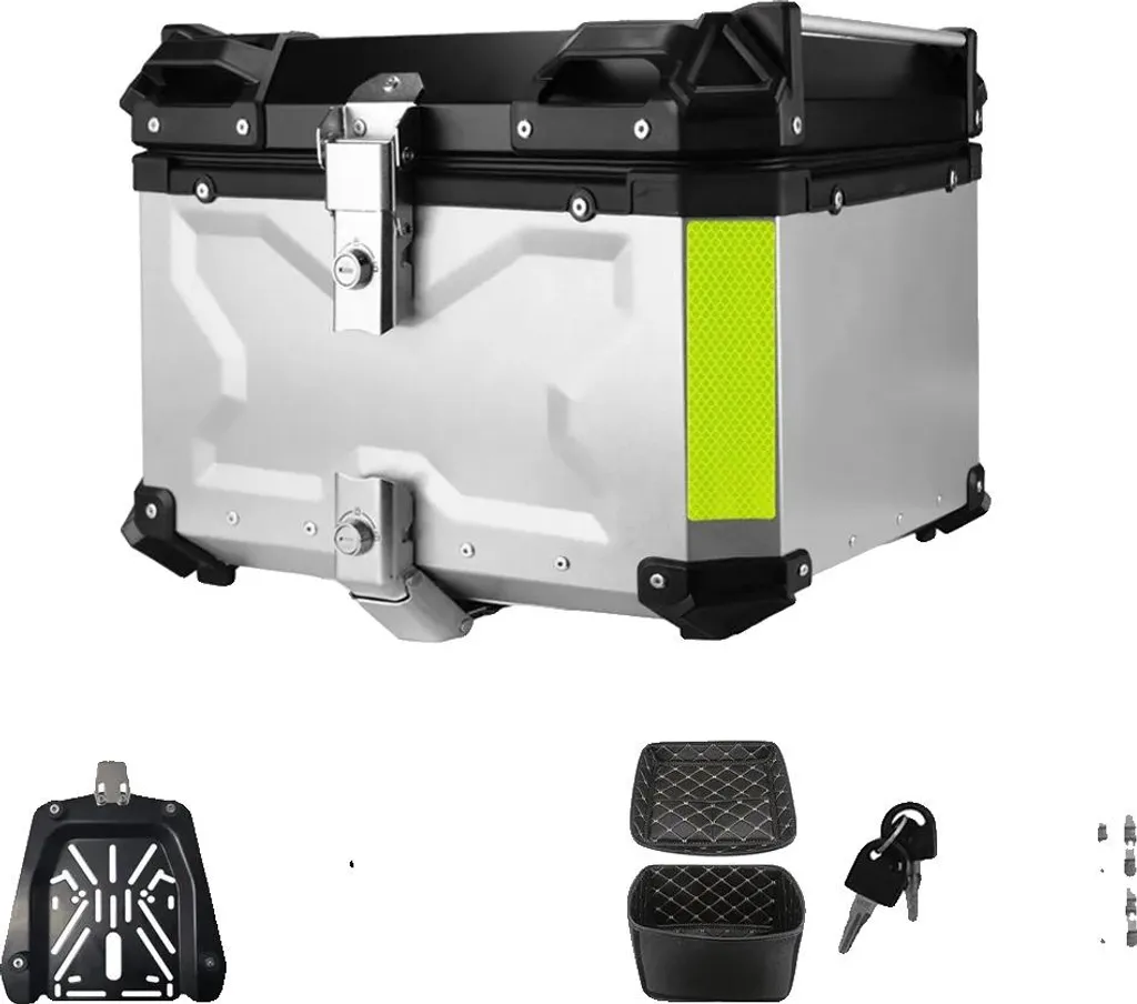 Top case moto étanche 45L en aluminium argenté avec fermeture à clé