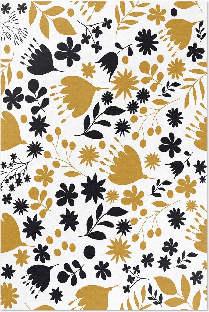 Illustration von Blumen und Blättern auf einer Wiese – Vinylteppich – 80x120 cm – Indoor Teppich – Flur – Pflegeleicht – Modern
