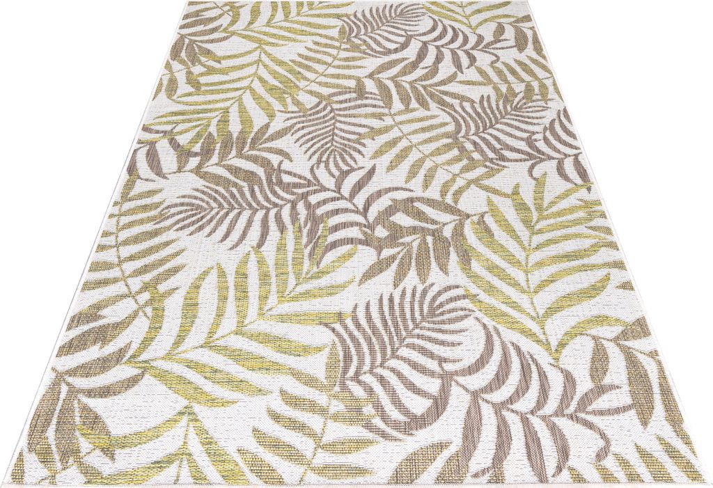 Outdoor Teppich Wetterfest 160x230 Rechteck Beige für Camping Garten oder innen Palmen Design aus Polypropylen