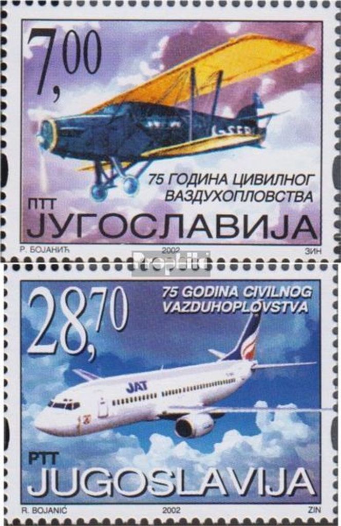 Briefmarken Jugoslawien 2002 Mi 3079-3080 (kompl.Ausg.) postfrisch Zivilluftfahrt