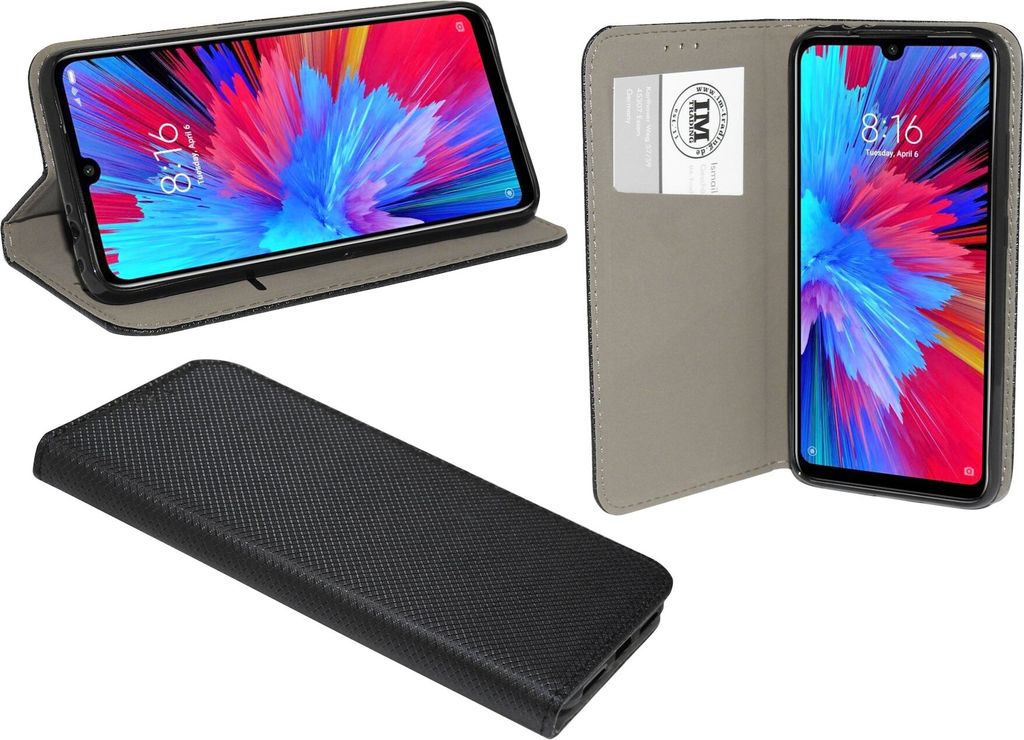 cofi1453 Buch Tasche "Smart" kompatibel mit XIAOMI REDMI NOTE 7 Handy Hülle Etui Brieftasche Schutzhülle mit Standfunktion, Kartenfach Schwarz