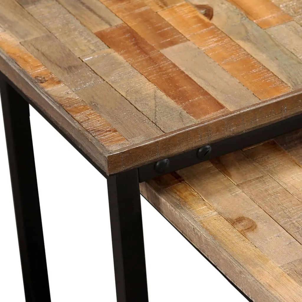 Table basse double en teck massif recyclé avec finition artisanale - 3