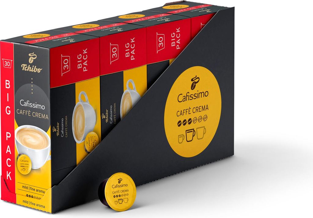 Tchibo Cafissimo Vorratsbox Caffè Crema mild Kaffeekapseln, 120 Stück – 4x 30 Kapseln (Kaffee, mild mit sanftem Aroma), nachhaltig & fair gehan...