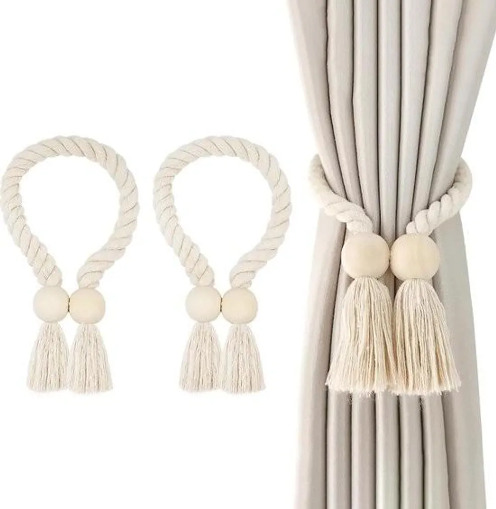 Lot 2 Embrasses Magnétiques pour Rideaux Salon Chambre Style Boho Beige