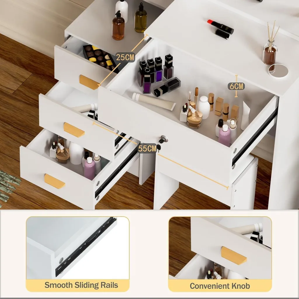 Coiffeuse Miroir LED : Solution de Rangement et Maquillage avec Tabouret - 6