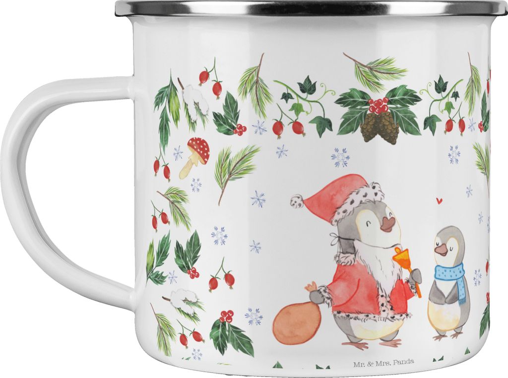 Mr. & Mrs. Panda Emaille Tasse Pinguin Wunschliste - Weiß - Geschenk, Pott, Motivtasse, Weihnachten, becher, Teetasse