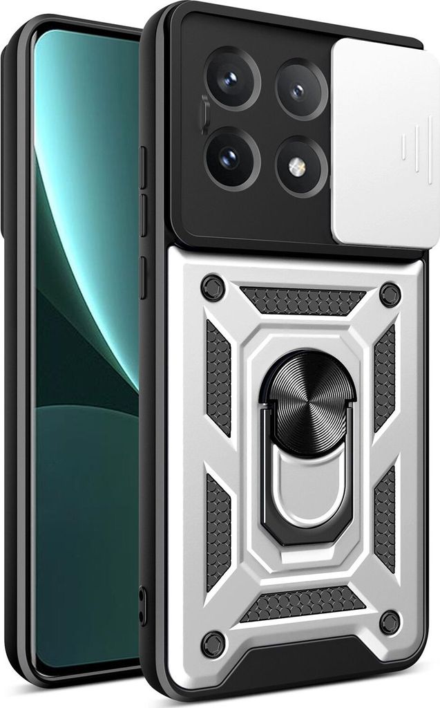 Hülle für Xiaomi Poco X6 Pro/Redmi K70E Magnetische Ring Ständer Halter Dia Kameraschutz TPU Bumper Silikon Schutzhülle Silber