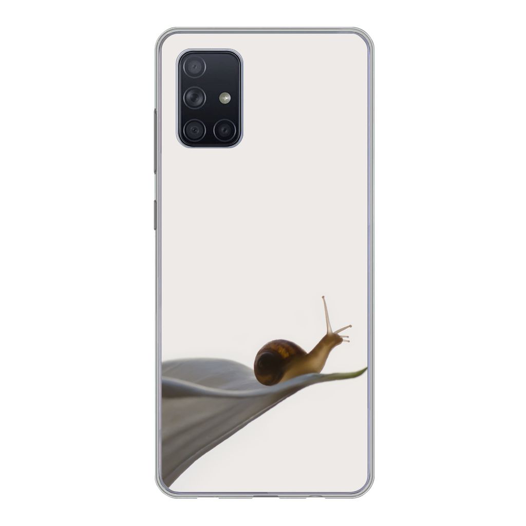 MuchoWow Handyhülle Schutzhülle Hülle für Samsung Galaxy A51 Schnecke - Lilie - Grau Silikon Softcase Handy Hülle - Schutzabdeckung