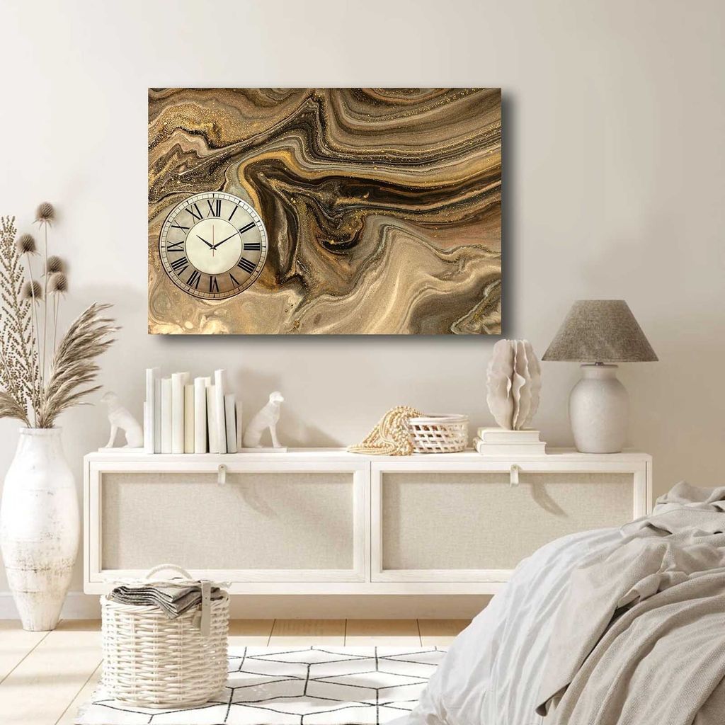 Opviq, 70100CS-040, Dekorative Leinwand-Wanduhr, Mehrfarbig, 100 % WILDLEDER-CANVAS, 70 x 100 cm